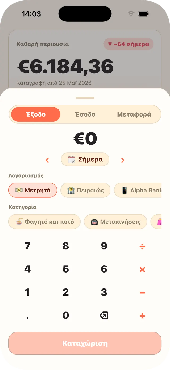 Αριθμομηχανή μέσα, λογαριασμός και κατηγορία μαζί
