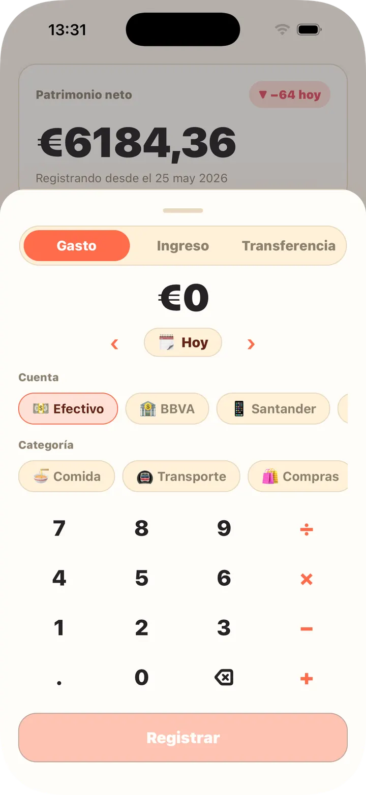 Calculadora integrada, cuenta y categoría de una vez