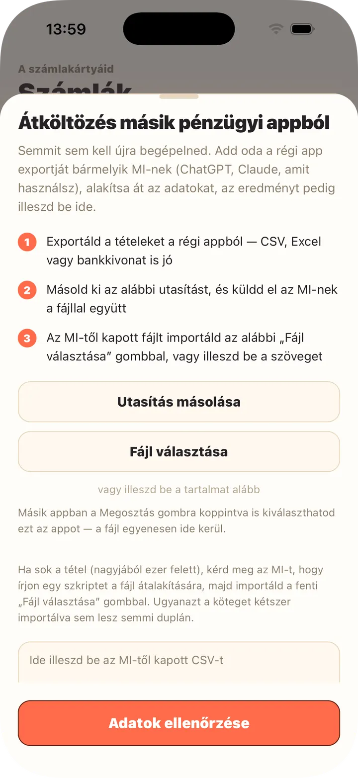 Az MI átalakítja az exportot — illeszd be vagy válassz fájlt