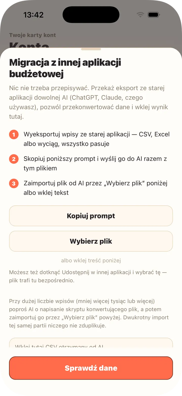 AI zamieni eksport — wklej albo wskaż plik