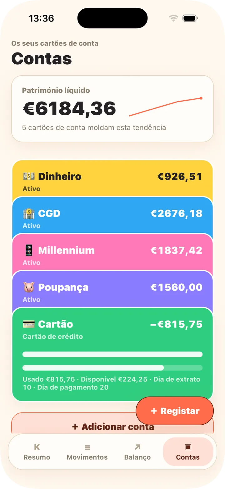 Dinheiro, banco, crédito — património automático