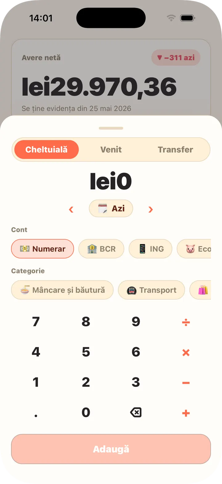 Calculator inclus, contul și categoria dintr-o mișcare