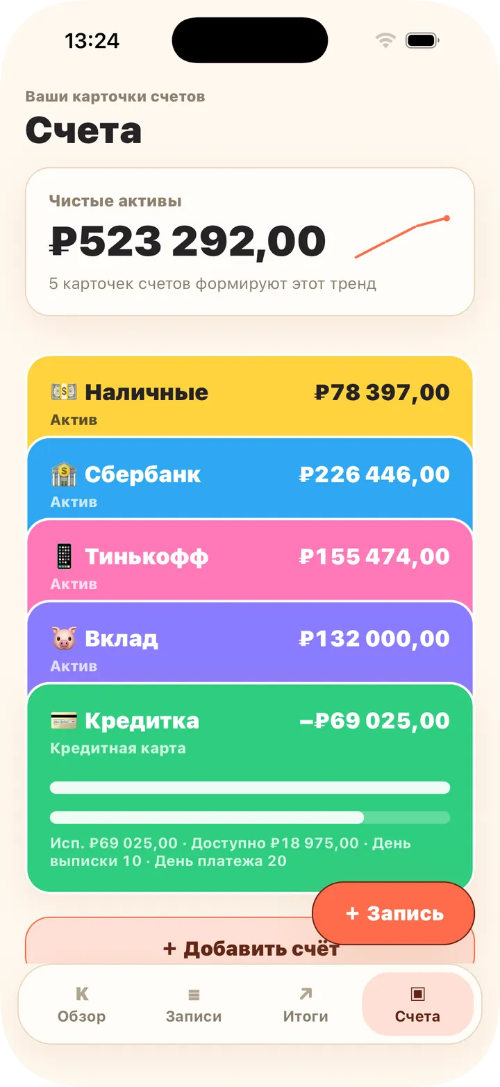 Наличные, банк, кредитка — капитал считается сам