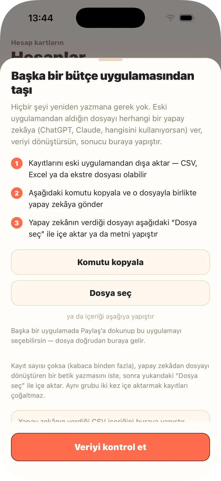 Yapay zekâ dönüştürsün — yapıştır ya da dosyayı seç