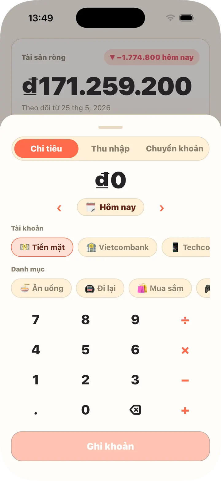 Máy tính có sẵn, chọn tài khoản và danh mục một lượt